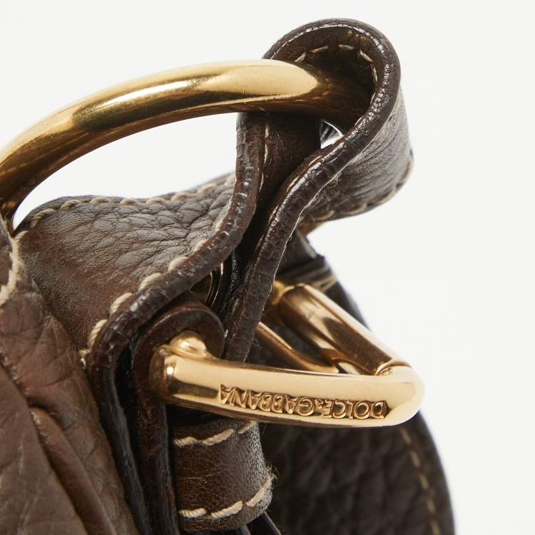 Pre Owned Dolce & Gabbana Dark Brown Leather Flap Tassel Shoulder Bag
