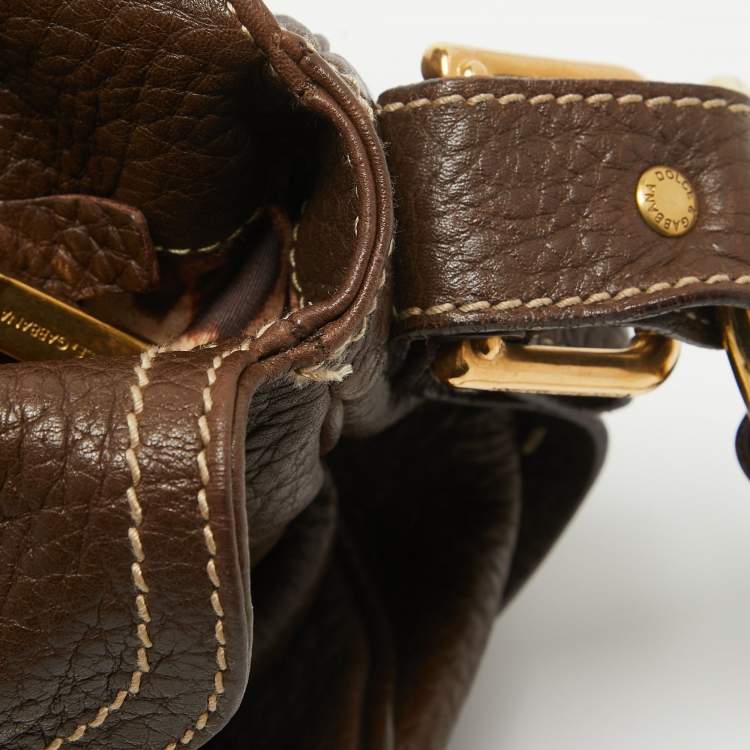 Pre Owned Dolce & Gabbana Dark Brown Leather Flap Tassel Shoulder Bag