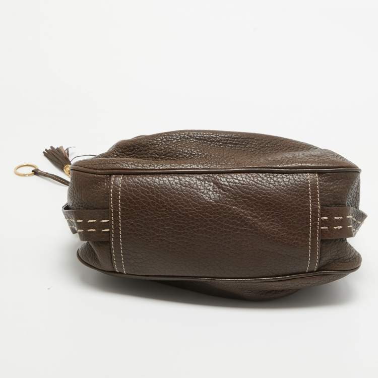 Pre Owned Dolce & Gabbana Dark Brown Leather Flap Tassel Shoulder Bag