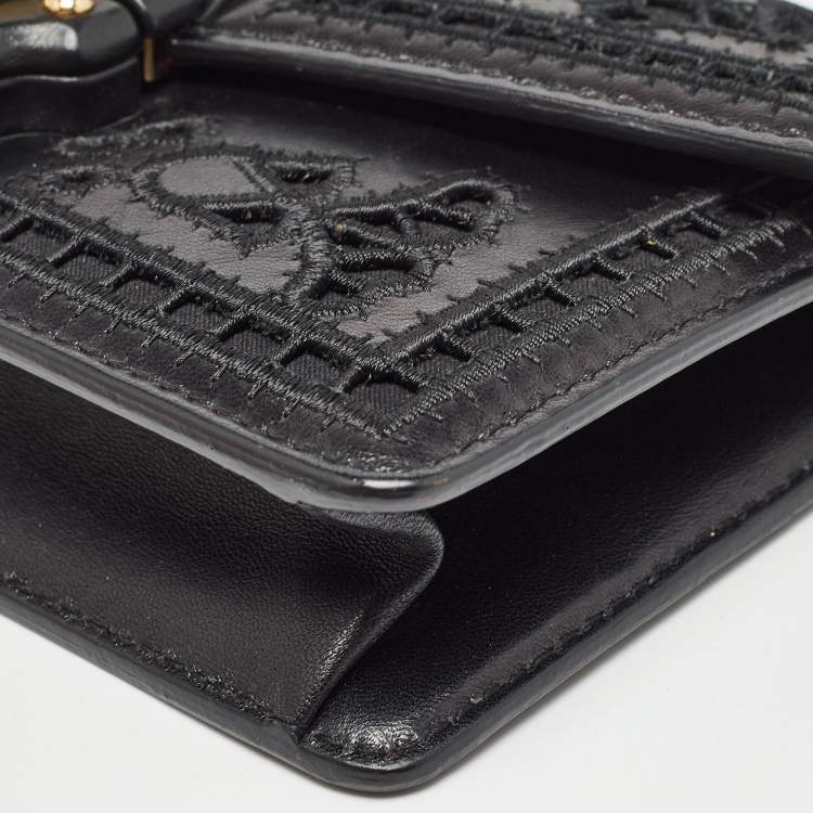 Pre Owned Dolce & Gabbana Black Leather Embroidered Lucia Wallet On Chain