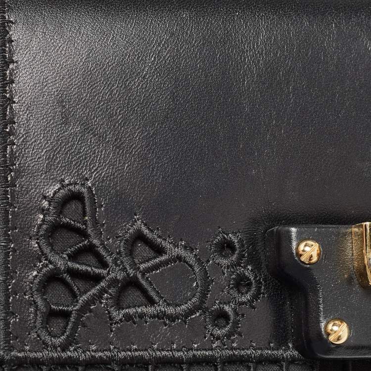 Pre Owned Dolce & Gabbana Black Leather Embroidered Lucia Wallet On Chain