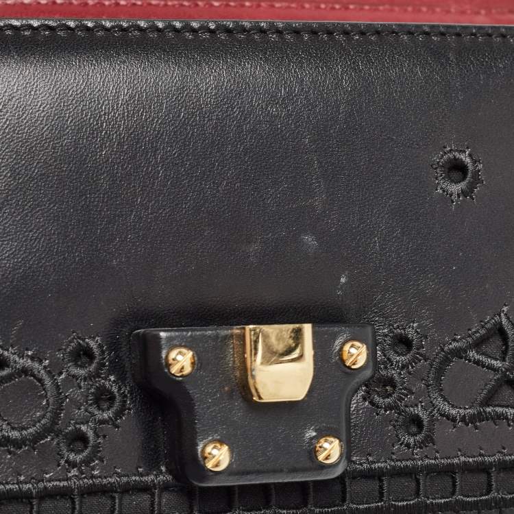 Pre Owned Dolce & Gabbana Black Leather Embroidered Lucia Wallet On Chain
