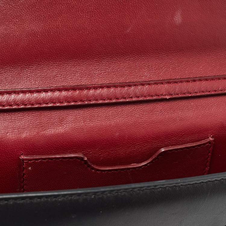 Pre Owned Dolce & Gabbana Black Leather Embroidered Lucia Wallet On Chain