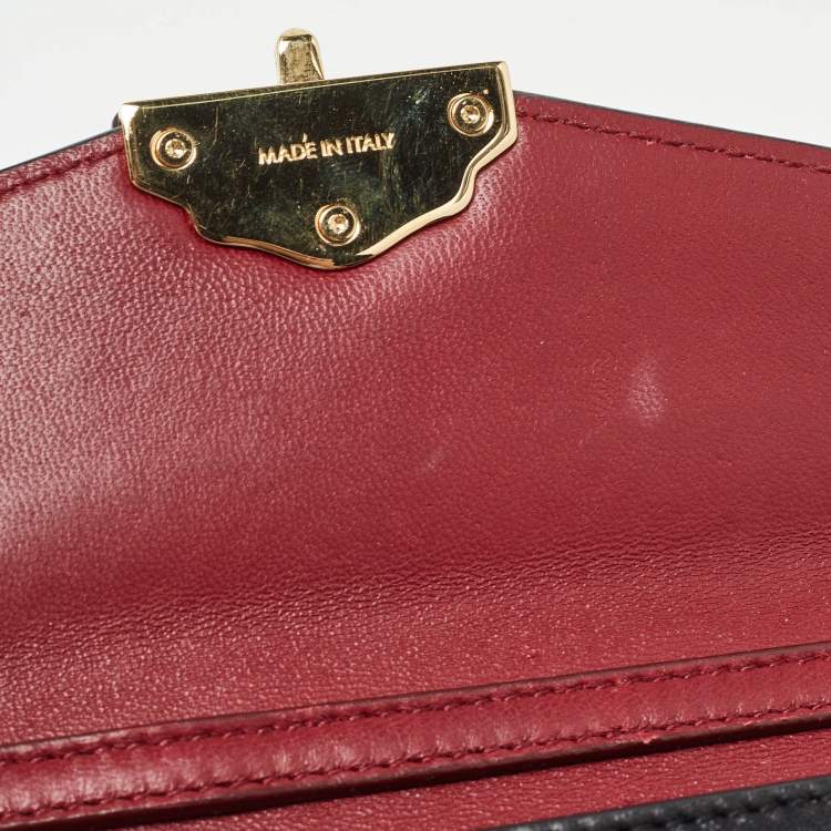 Pre Owned Dolce & Gabbana Black Leather Embroidered Lucia Wallet On Chain