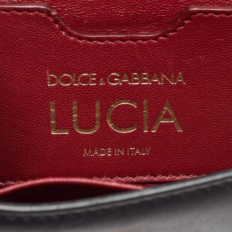 Pre Owned Dolce & Gabbana Black Leather Embroidered Lucia Wallet On Chain