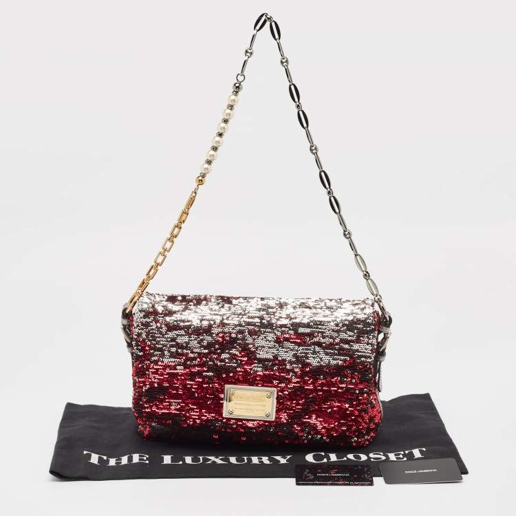 Pre Owned Dolce & Gabbana Pink/Silver Sequins Miss Charles Shoulder Bag