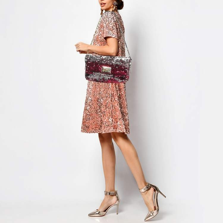 Pre Owned Dolce & Gabbana Pink/Silver Sequins Miss Charles Shoulder Bag