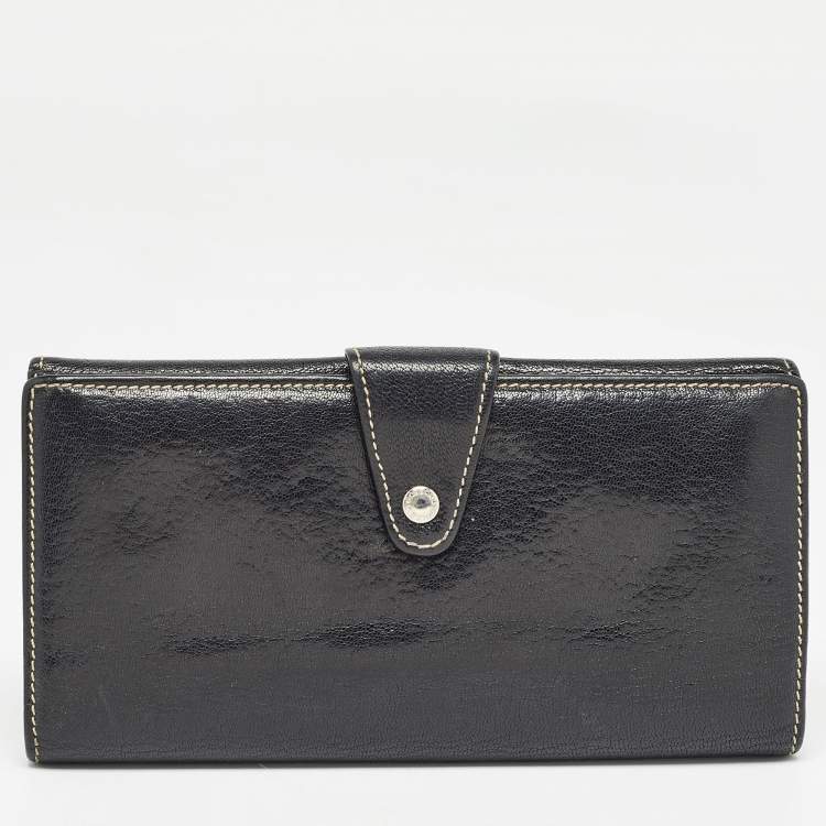 Pre Owned Dolce & Gabbana Black Leather Logo Tri Fold Continental Wallet
