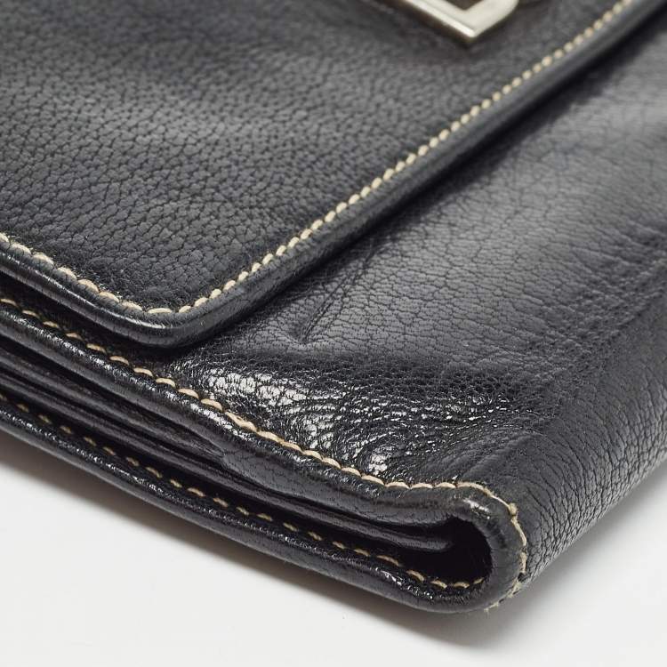 Pre Owned Dolce & Gabbana Black Leather Logo Tri Fold Continental Wallet