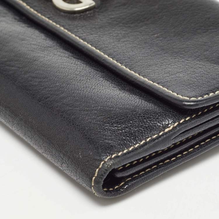 Pre Owned Dolce & Gabbana Black Leather Logo Tri Fold Continental Wallet