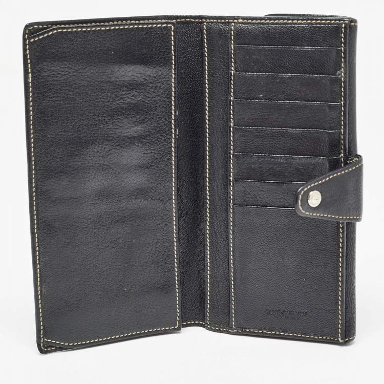 Pre Owned Dolce & Gabbana Black Leather Logo Tri Fold Continental Wallet
