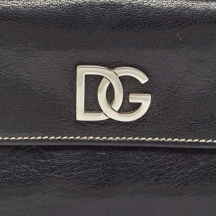 Pre Owned Dolce & Gabbana Black Leather Logo Tri Fold Continental Wallet