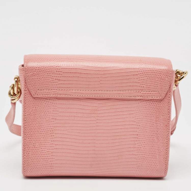 Pre Owned Dolce & Gabbana Pink Lizard Embossed Leather Mini DG Millennials Crossbody Bag