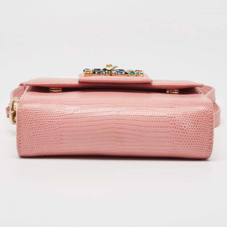 Pre Owned Dolce & Gabbana Pink Lizard Embossed Leather Mini DG Millennials Crossbody Bag