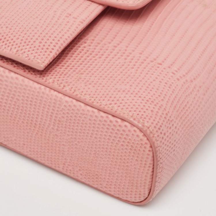 Pre Owned Dolce & Gabbana Pink Lizard Embossed Leather Mini DG Millennials Crossbody Bag