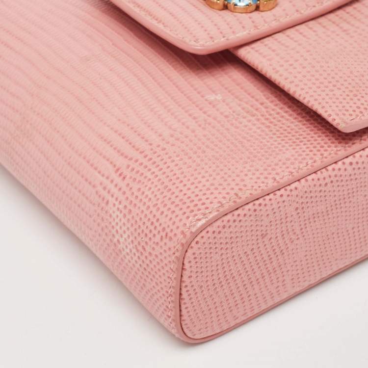 Pre Owned Dolce & Gabbana Pink Lizard Embossed Leather Mini DG Millennials Crossbody Bag