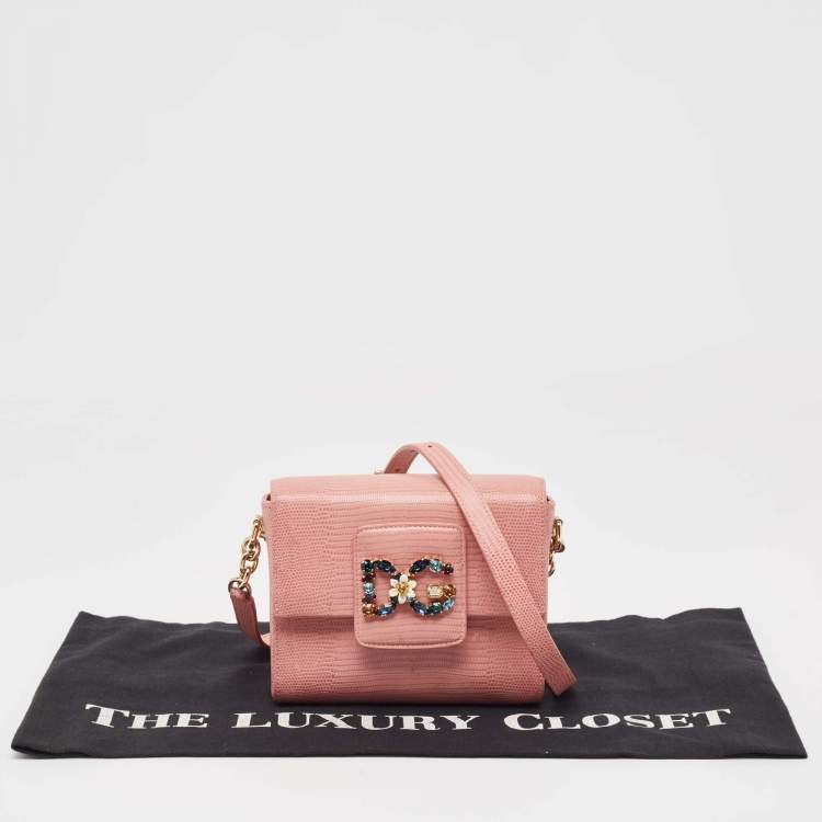 Pre Owned Dolce & Gabbana Pink Lizard Embossed Leather Mini DG Millennials Crossbody Bag