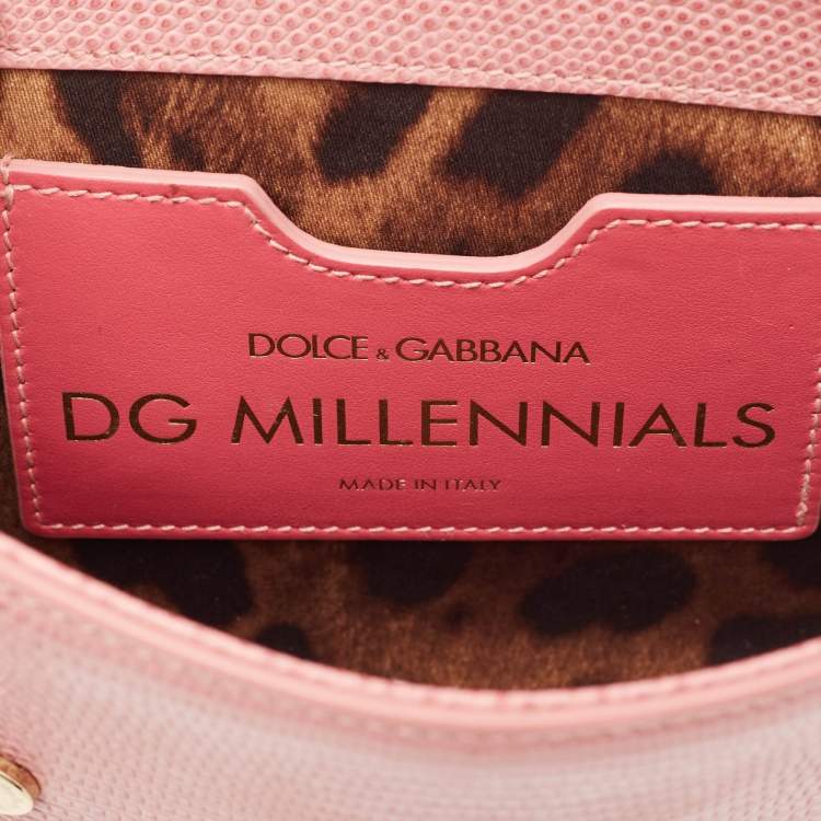 Pre Owned Dolce & Gabbana Pink Lizard Embossed Leather Mini DG Millennials Crossbody Bag