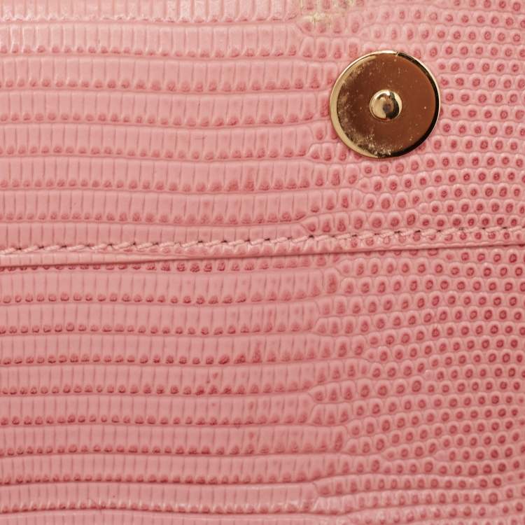 Pre Owned Dolce & Gabbana Pink Lizard Embossed Leather Mini DG Millennials Crossbody Bag