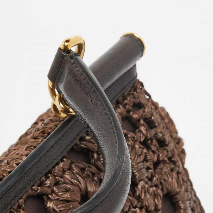 مملوكة مسبقًا Dolce & Gabbana Dark Brown Crochet Raffia Large Miss Sicily Top Handle Bag