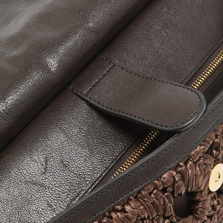 مملوكة مسبقًا Dolce & Gabbana Dark Brown Crochet Raffia Large Miss Sicily Top Handle Bag