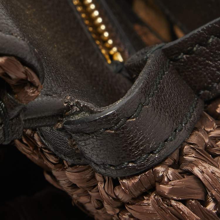 مملوكة مسبقًا Dolce & Gabbana Dark Brown Crochet Raffia Large Miss Sicily Top Handle Bag
