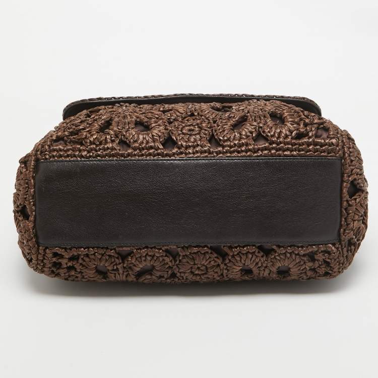 مملوكة مسبقًا Dolce & Gabbana Dark Brown Crochet Raffia Large Miss Sicily Top Handle Bag