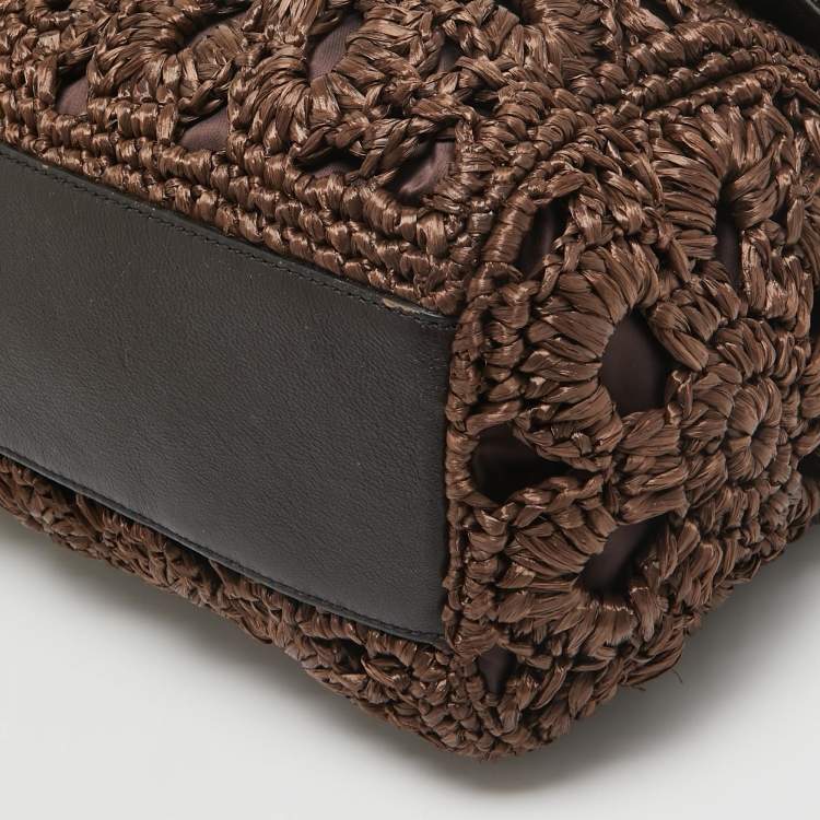 مملوكة مسبقًا Dolce & Gabbana Dark Brown Crochet Raffia Large Miss Sicily Top Handle Bag