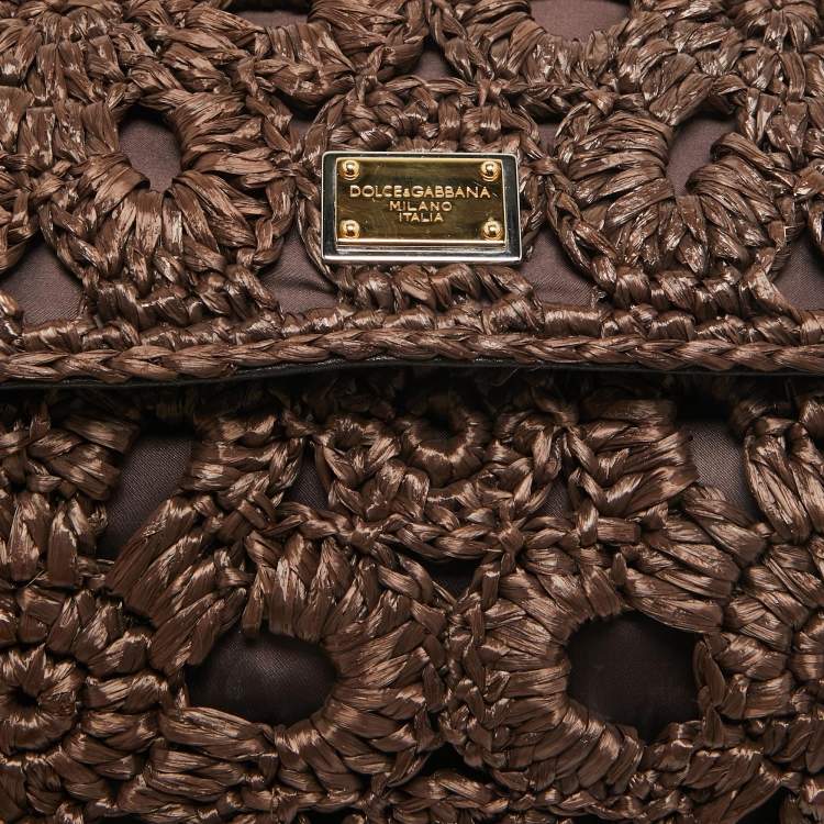 مملوكة مسبقًا Dolce & Gabbana Dark Brown Crochet Raffia Large Miss Sicily Top Handle Bag