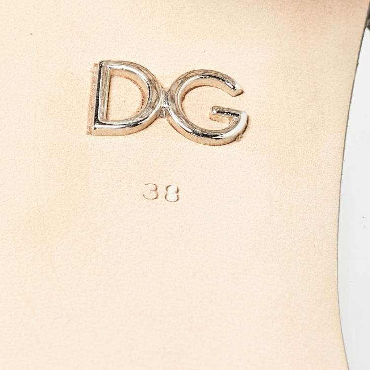 Pre Owned Dolce & Gabbana Tricolor Leather Crystal Embellished Buckle Detail Ankle Strap Mules Size 38