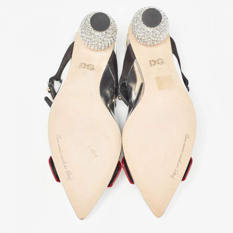 Pre Owned Dolce & Gabbana Tricolor Leather Crystal Embellished Buckle Detail Ankle Strap Mules Size 38
