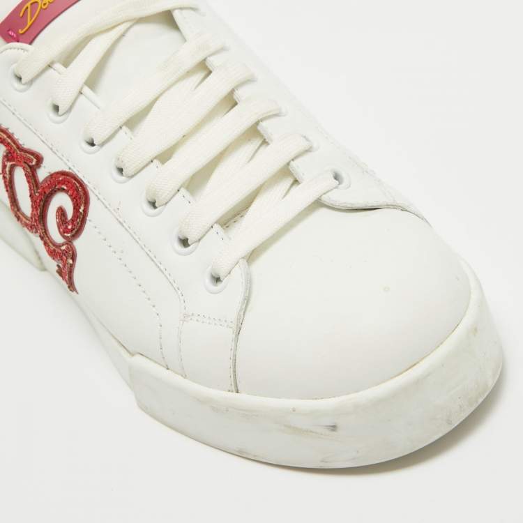 Pre Owned Dolce & Gabbana Two Tone Leather Portofino Sneakers Size 39.5