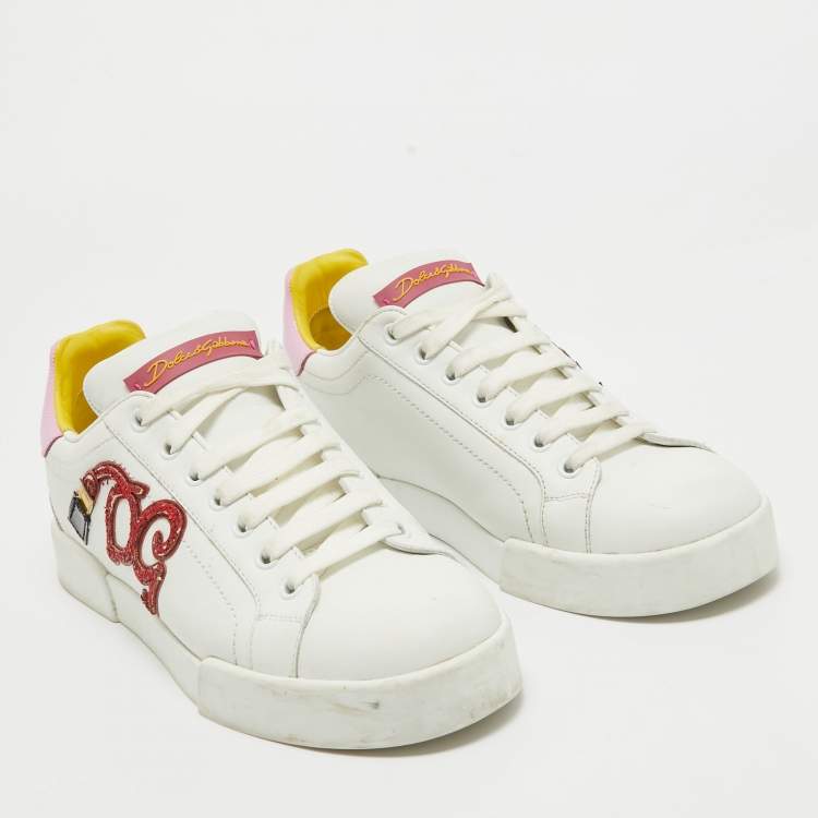 Pre Owned Dolce & Gabbana Two Tone Leather Portofino Sneakers Size 39.5