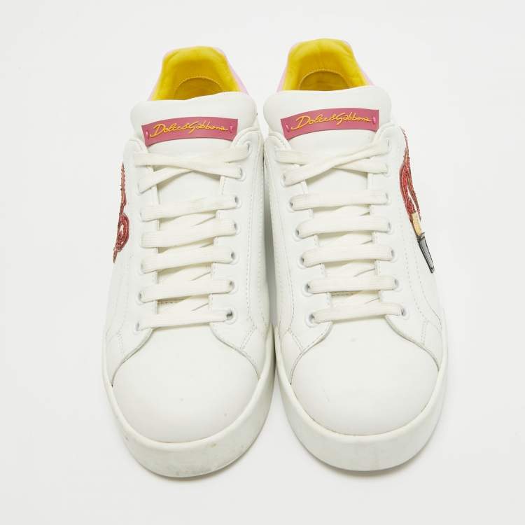 Pre Owned Dolce & Gabbana Two Tone Leather Portofino Sneakers Size 39.5