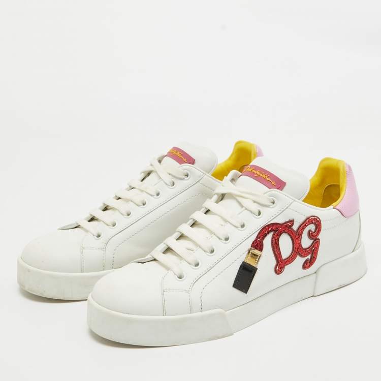 Pre Owned Dolce & Gabbana Two Tone Leather Portofino Sneakers Size 39.5