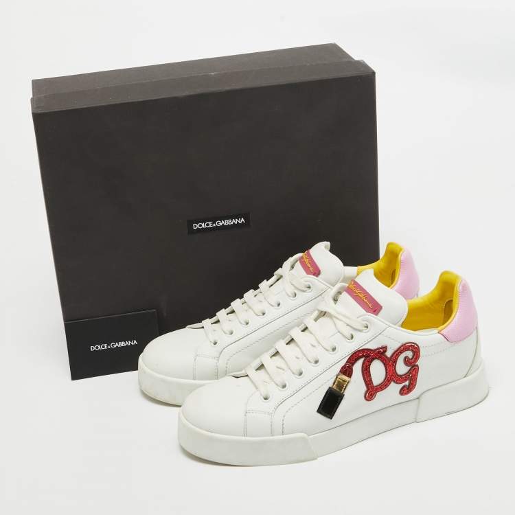 Pre Owned Dolce & Gabbana Two Tone Leather Portofino Sneakers Size 39.5