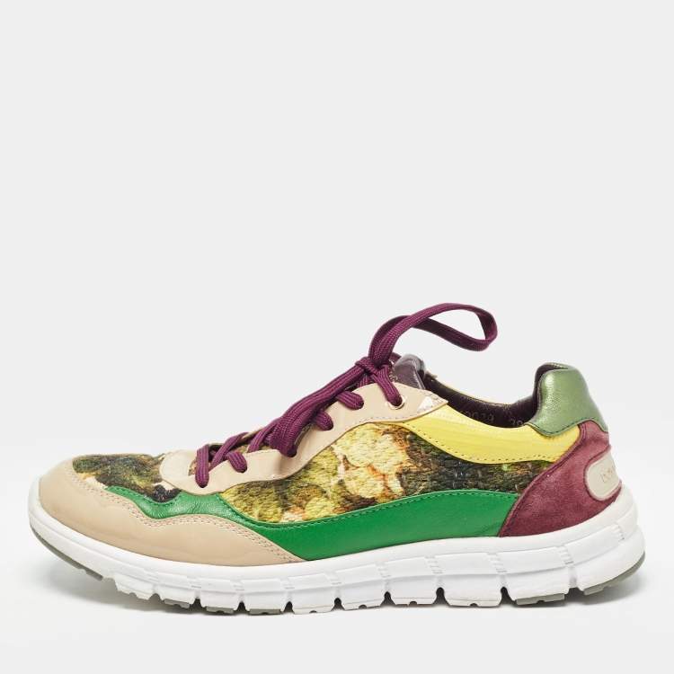 مملوكة مسبقًا Dolce & Gabbana Multicolor Patent Leather And Brocade Lace Up Sneakers Size 38