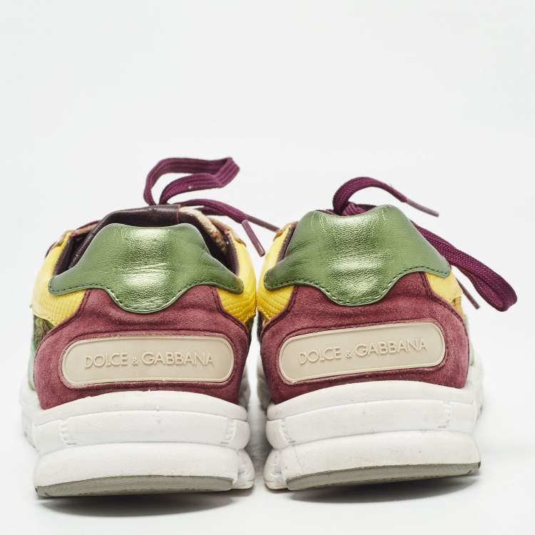 مملوكة مسبقًا Dolce & Gabbana Multicolor Patent Leather And Brocade Lace Up Sneakers Size 38