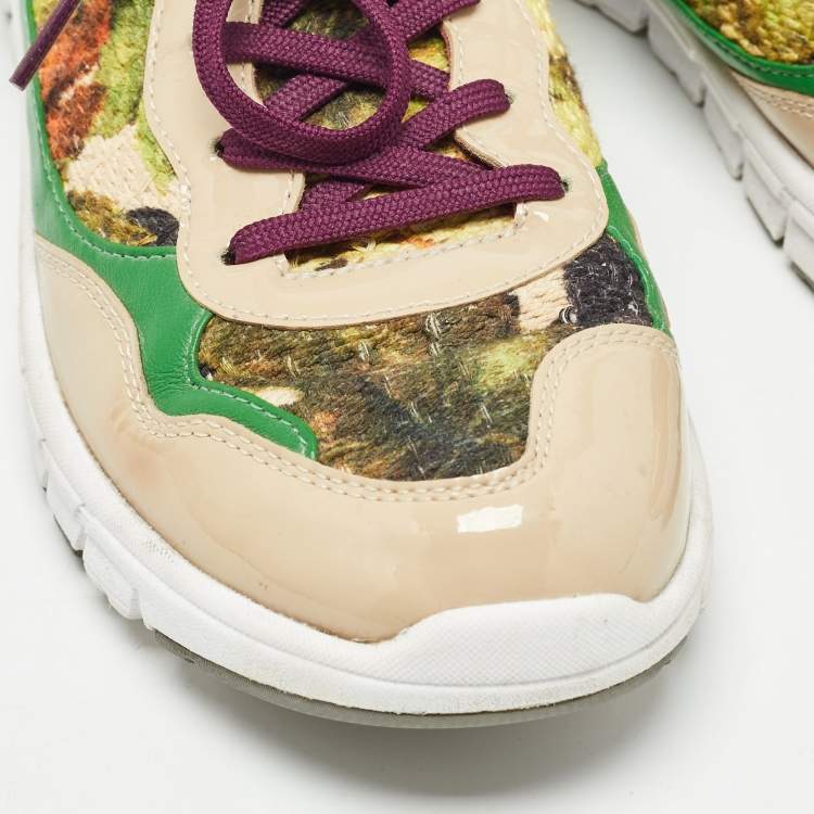 مملوكة مسبقًا Dolce & Gabbana Multicolor Patent Leather And Brocade Lace Up Sneakers Size 38