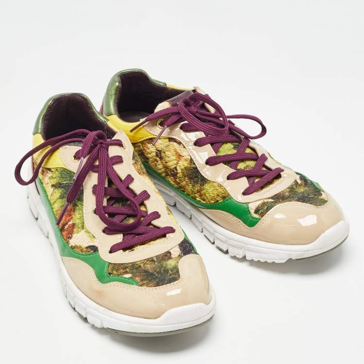 مملوكة مسبقًا Dolce & Gabbana Multicolor Patent Leather And Brocade Lace Up Sneakers Size 38