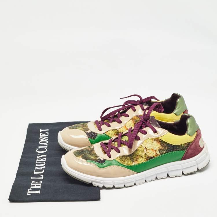 مملوكة مسبقًا Dolce & Gabbana Multicolor Patent Leather And Brocade Lace Up Sneakers Size 38
