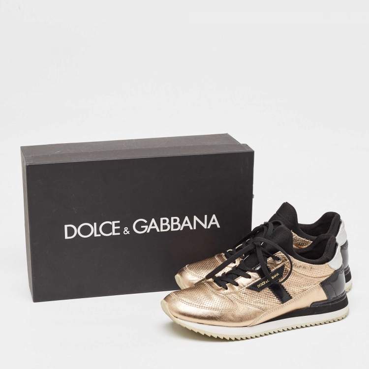 مملوكة مسبقًا Dolce & Gabbana Rose Gold Perforated Leather Low Top Sneakers Size 39