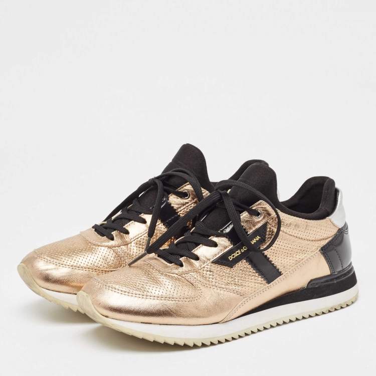 مملوكة مسبقًا Dolce & Gabbana Rose Gold Perforated Leather Low Top Sneakers Size 39