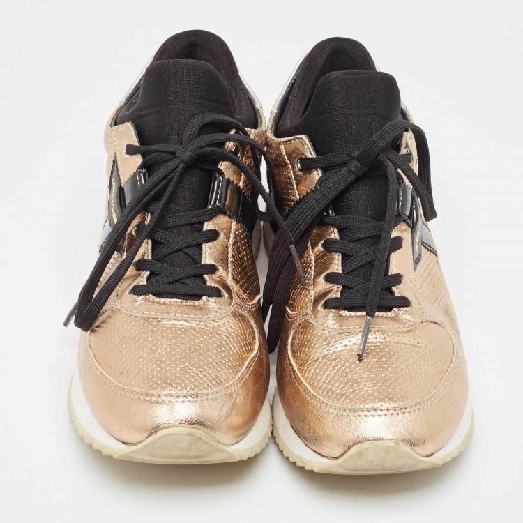 مملوكة مسبقًا Dolce & Gabbana Rose Gold Perforated Leather Low Top Sneakers Size 39