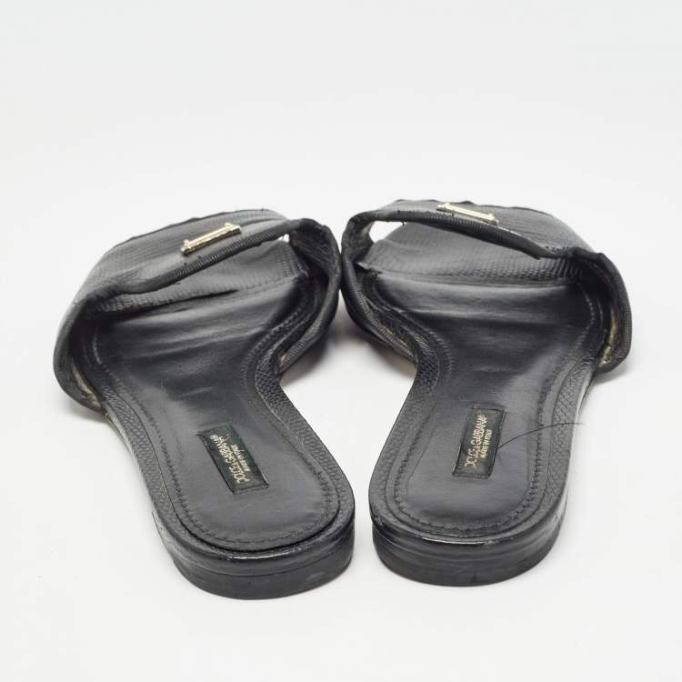 Pre Owned Dolce & Gabbana lizard Embossed Slide Flats Size 39.5