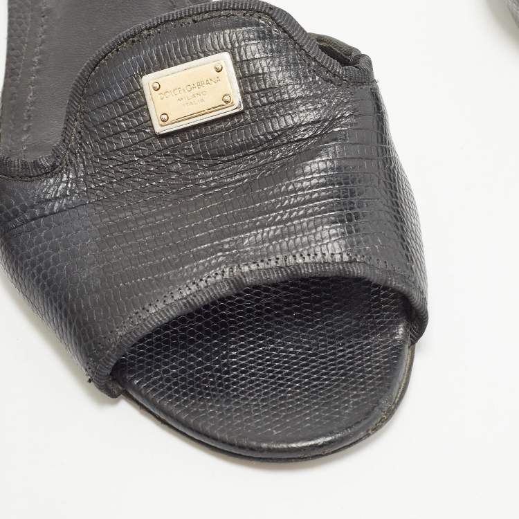 Pre Owned Dolce & Gabbana lizard Embossed Slide Flats Size 39.5