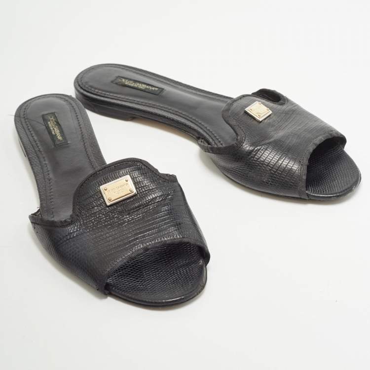 Pre Owned Dolce & Gabbana lizard Embossed Slide Flats Size 39.5