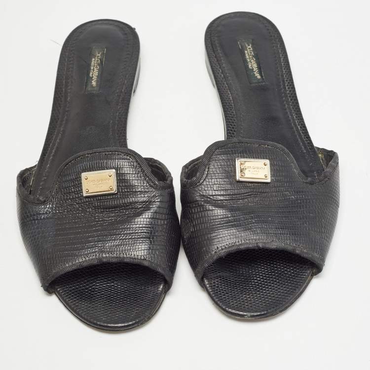 Pre Owned Dolce & Gabbana lizard Embossed Slide Flats Size 39.5