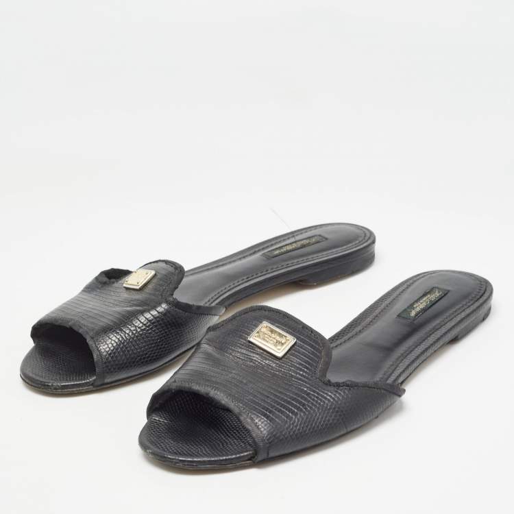 Pre Owned Dolce & Gabbana lizard Embossed Slide Flats Size 39.5