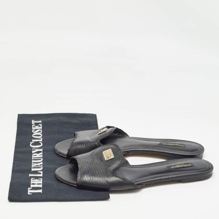 Pre Owned Dolce & Gabbana lizard Embossed Slide Flats Size 39.5